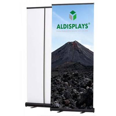 Bannerdisplay RollUp - BASIC - schwarz Sichtformat: 1.000 x 2.000 mm bestehend aus System, Aluminiumstange, - rollup-basic-black-ansicht Bannerdisplay RollUp - BASIC - schwarz Sichtformat: 1.000 x 2.000 mm bestehend aus System, Aluminiumstange, - rollup-basic-black-ansicht
