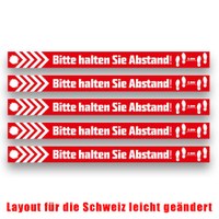 Bodenaufkleber "Abstand halten" Format 1.000x80mm - Set bestehend aus 5 Stück Monomere SK-Folie - grauer Kleber ablösbar - Boden Abstand Set CH Bodenaufkleber "Abstand halten" Format 1.000x80mm - Set bestehend aus 5 Stück Monomere SK-Folie - grauer Kleber ablösbar - Boden Abstand Set CH