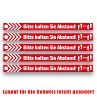 Bodenaufkleber "Abstand halten" Format 1.000x80mm - Set bestehend aus 5 Stück Monomere SK-Folie - grauer Kleber ablösbar - Boden Abstand Set CH