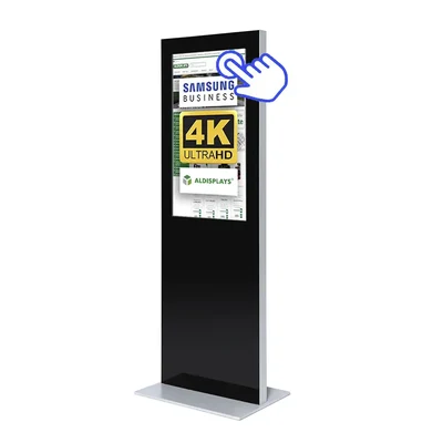 Digital Signage Digitale Info-Stele SLIM Touch für den Inneneinsatz - Größe: 43 Zoll - 4K UHD Farbe: Silber + Schwarz - Digitale Infostele SLIM 43 Zoll swz-silber Touch.webp