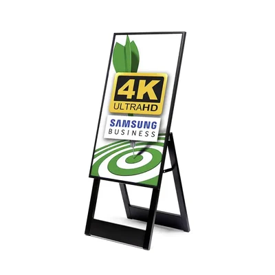 Digital Signage Digitaler Kundenstopper für den Inneneinsatz - Größe: 43 Zoll - 4K UHD Freistehendes Staffelei-Design aus Metall - Digitaler Kundenstopper Staffelei-Design 43 Zoll Seite.webp