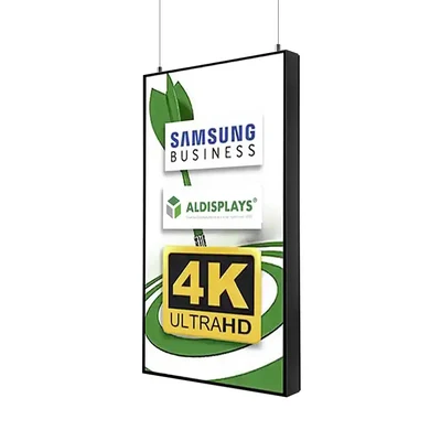 Digital Signage Digitales Poster TrendLine einseitiger 50 Zoll-Bildschirm - schwarz - 4K UHD zur Deckenmontage, inkl. Deckenmontageset - Digitales Poster TrendLine swz hängend.webp