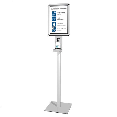 Hand-Desinfektionsständer PREMIUM Gesamthöhe 1.550 mm - Gewicht ca. 9,8 kg Quadratische, silberne Bodenplatte (350x350x4 mm) - Hand-Desinfektionsständer PREMIUM Hand-Desinfektionsständer PREMIUM Gesamthöhe 1.550 mm - Gewicht ca. 9,8 kg Quadratische, silberne Bodenplatte (350x350x4 mm) - Hand-Desinfektionsständer PREMIUM