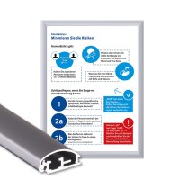 Klapprahmen mit Plakat Hygieneschutz Einlegeformat: DIN A3 (297 x 420 mm) Profil: 25mm Gehrung - Klapprahmen-25er-Profil Gehrung Hygiene-A3