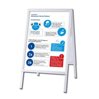 Kundenstopper OUTDOOR mit Plakaten Einlegeformat: DIN A1 (594x841 mm) Profil: 32mm Gehrung - silber-eloxiert - Kundenstopper-Outdoor-DIN A1-Gehrung mit Hygienehinweis Kundenstopper OUTDOOR mit Plakaten Einlegeformat: DIN A1 (594x841 mm) Profil: 32mm Gehrung - silber-eloxiert - Kundenstopper-Outdoor-DIN A1-Gehrung mit Hygienehinweis