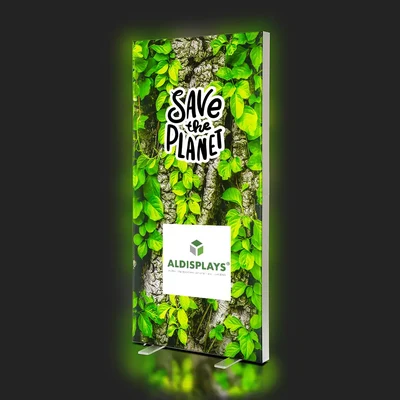 No-Frame Textilspannrahmen LED Mobil Beidseitig - Format: 1.000 x 2.000 mm Silberner, zerlegbarer Aluminiumrahmen - No-Frame Textil LED.webp