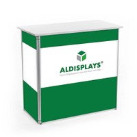 Promotiontheke No-Frame Rechteck "L" inkl. Deckelplatte & Einlegeboden Digitaldruck auf Front- und Seitenteilen - Theke Rechteck L Aldisplays neu