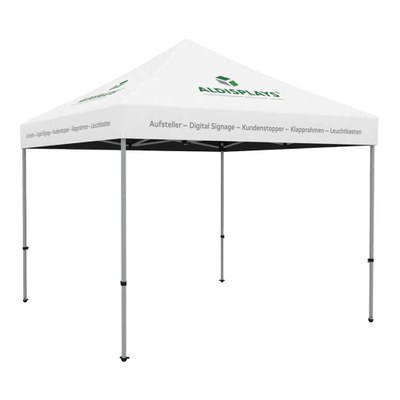 Promotionzelt 3x3m mit bedrucktem Dach Bestehend aus: 3x3m Aluminium Gestell, Transport- tasche mit Rollen, individuell bedrucktes Dach (B1) - Zelt Seite ALDISPLAYS Promotionzelt 3x3m mit bedrucktem Dach Bestehend aus: 3x3m Aluminium Gestell, Transport- tasche mit Rollen, individuell bedrucktes Dach (B1) - Zelt Seite ALDISPLAYS