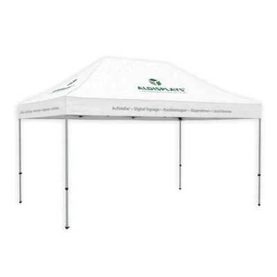 Promotionzelt 4,5x3m mit bedrucktem Dach Bestehend aus: 4,5x3m Aluminium Gestell, Transport- tasche mit Rollen, individuell bedrucktes Dach (B1) - Promotionzelt 4,5 x 3m Promotionzelt 4,5x3m mit bedrucktem Dach Bestehend aus: 4,5x3m Aluminium Gestell, Transport- tasche mit Rollen, individuell bedrucktes Dach (B1) - Promotionzelt 4,5 x 3m