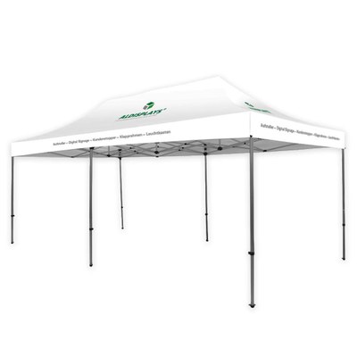 Promotionzelt 6x3m mit bedrucktem Dach Bestehend aus: 6x3m Aluminium Gestell, Transport- tasche mit Rollen, individuell bedrucktes Dach (B1) - Promotionzelt 6 x 3m Promotionzelt 6x3m mit bedrucktem Dach Bestehend aus: 6x3m Aluminium Gestell, Transport- tasche mit Rollen, individuell bedrucktes Dach (B1) - Promotionzelt 6 x 3m