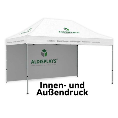 Promotionzelt Seitenwand 4,5m beidseitig Bedruckte Seitenwand (B1 mit versiegelten Nähten) mit seitlichen Reissverschlüssen und Klettstreifen, - Promotionzelt 4,5 x 3 Seite Innen und Aussen Promotionzelt Seitenwand 4,5m beidseitig Bedruckte Seitenwand (B1 mit versiegelten Nähten) mit seitlichen Reissverschlüssen und Klettstreifen, - Promotionzelt 4,5 x 3 Seite Innen und Aussen