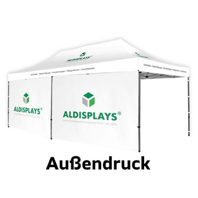 Promotionzelt Seitenwand 6m Außendruck Bedruckte Seitenwand (B1 mit versiegelten Nähten) mit seitlichen Reissverschlüssen und Klettstreifen, - Promotionzelt 6 x 3m Seiten Aussen neu