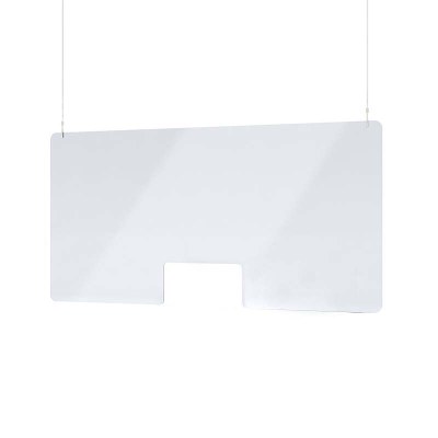 Acrylschutzwand als Spuckschutz Deckenhänger Grösse "M" Format 1.000x500 mm glasklares Acrylglas XT in 4mm Materialstärke - Spuckschutz Deckenhänger M Mitte Acrylschutzwand als Spuckschutz Deckenhänger Grösse "M" Format 1.000x500 mm glasklares Acrylglas XT in 4mm Materialstärke - Spuckschutz Deckenhänger M Mitte